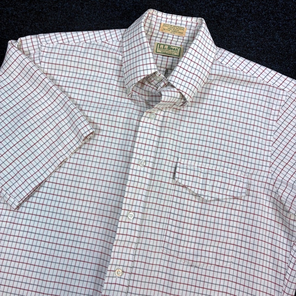 LL Bean Button Down shirt Mens Medium [15.5] Tattersall Short Sleeve USA Made
